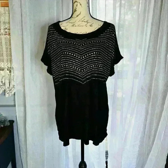 VOCAL PLUS SIZE Womens BLACK SHIRT BLOUSE TOP 3X Gold Silver BEADS Tunic - Picture 7 of 9